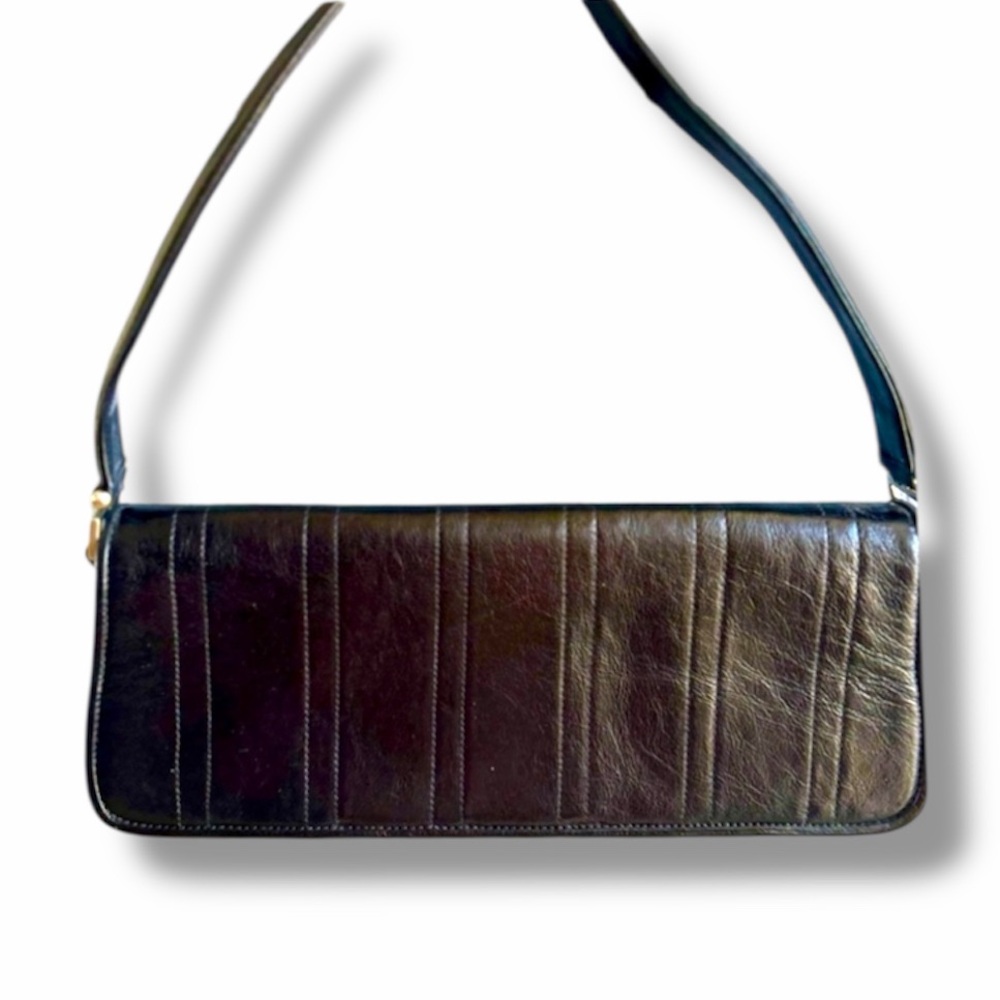 Buttery Soft Quilted Genuine Leather Black Long Shoulder Bag Made in Brazil